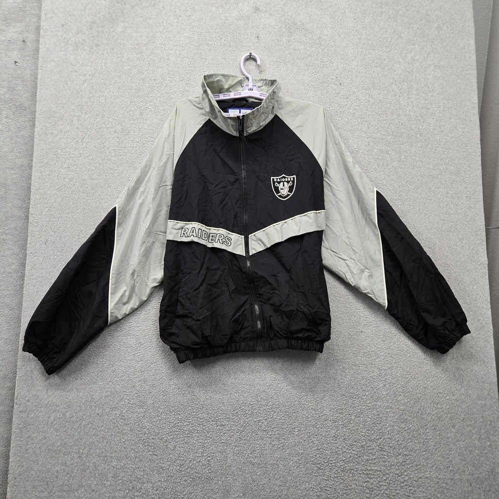 VINTAGE Oakland Raiders Men Jacket L Black Colorblock Windbreaker Game Time